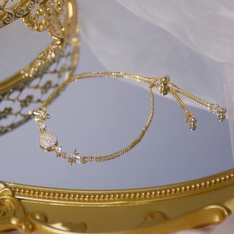 Vòng tay đính đá zircon hình ngôi sao sang trọng phong cách Bohemian Hàn Quốc dành cho nam và nữ