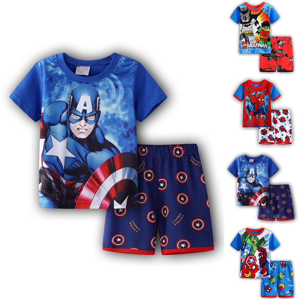 Bộ đồ gồm áo thun tay ngắn và quần short họa tiết tùy chọn bằng cotton mùa hè dành cho bé trai