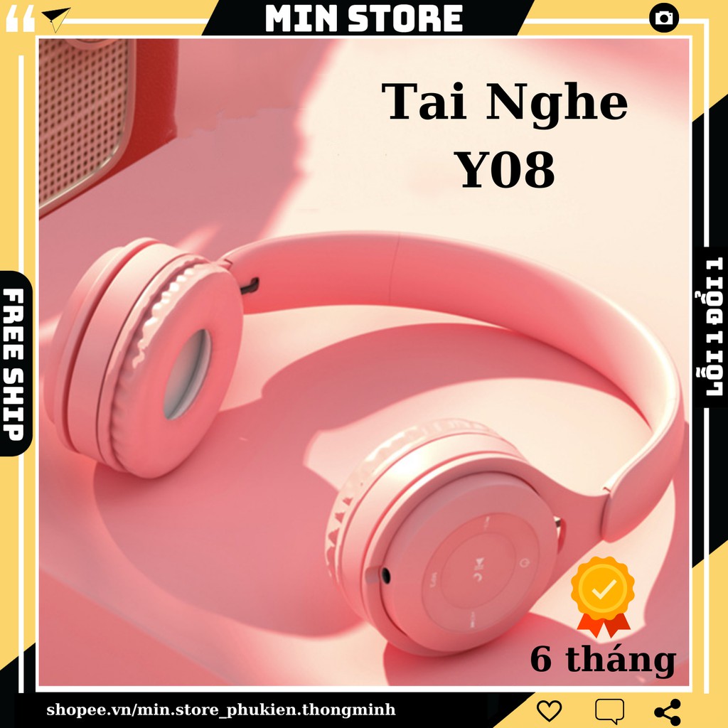 Tai Nghe Chụp Thời Trang Y08 - Buetooth 5.0 - Phong Cách Hàn Quốc -  Hàng Nhập Khẩu - Min STORE