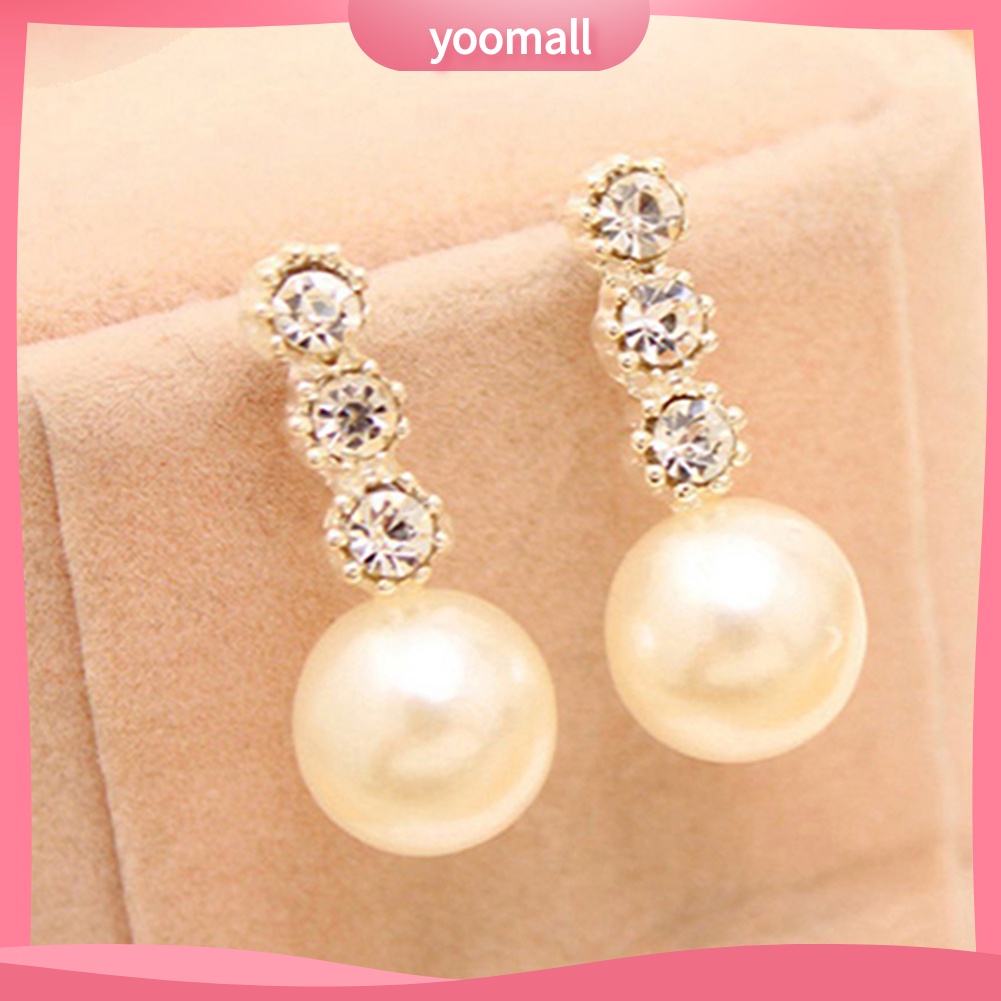 Đôi khuyên tai đính đá và hạt ngọc trai nhân tạo thanh lịch thời trang dành cho nữ