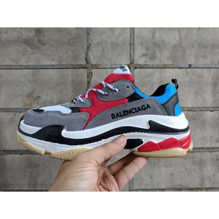 [HỘP BOX THƯỜNG] Giày Balenciaga Triple S màu xám đậm đỏ xanh dương