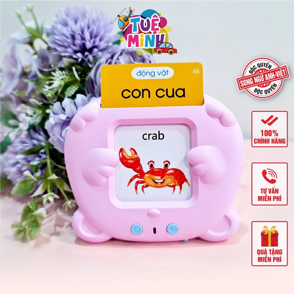 [Bản cao cấp 2023] Máy Đọc Thẻ Flashcard Song Ngữ Anh - Việt 224 từ vựng, có dây đeo tiện lợi cho bé, Bảo hành 6 tháng