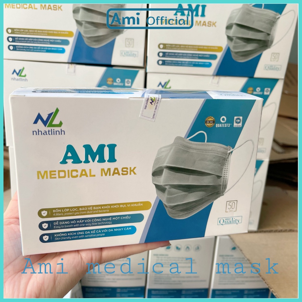 Khẩu trang y tế Ami Medial mask giấy kháng khuẩn hộp 50c - ami official