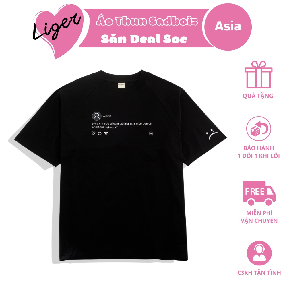 Áo thun SADBOIZ SADTAGRAM BLACK unsiex form rộng tay lỡ chất liệu cotton - Liger Asia