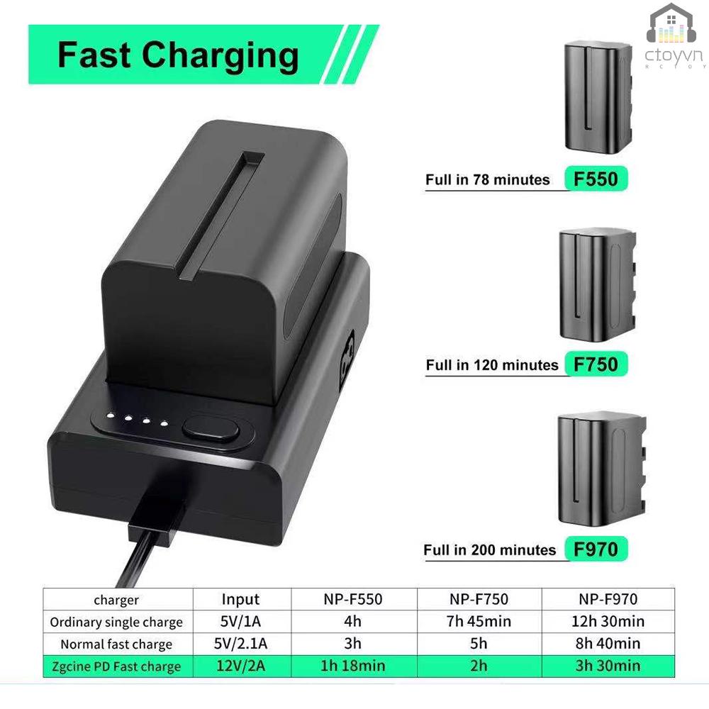 Thiết bị sạc pin NP-F 21W Type-C PD USB-A/ D-tap/ Type-C PD đầu ra 1/4 inch cho NP-F550 F750 F970