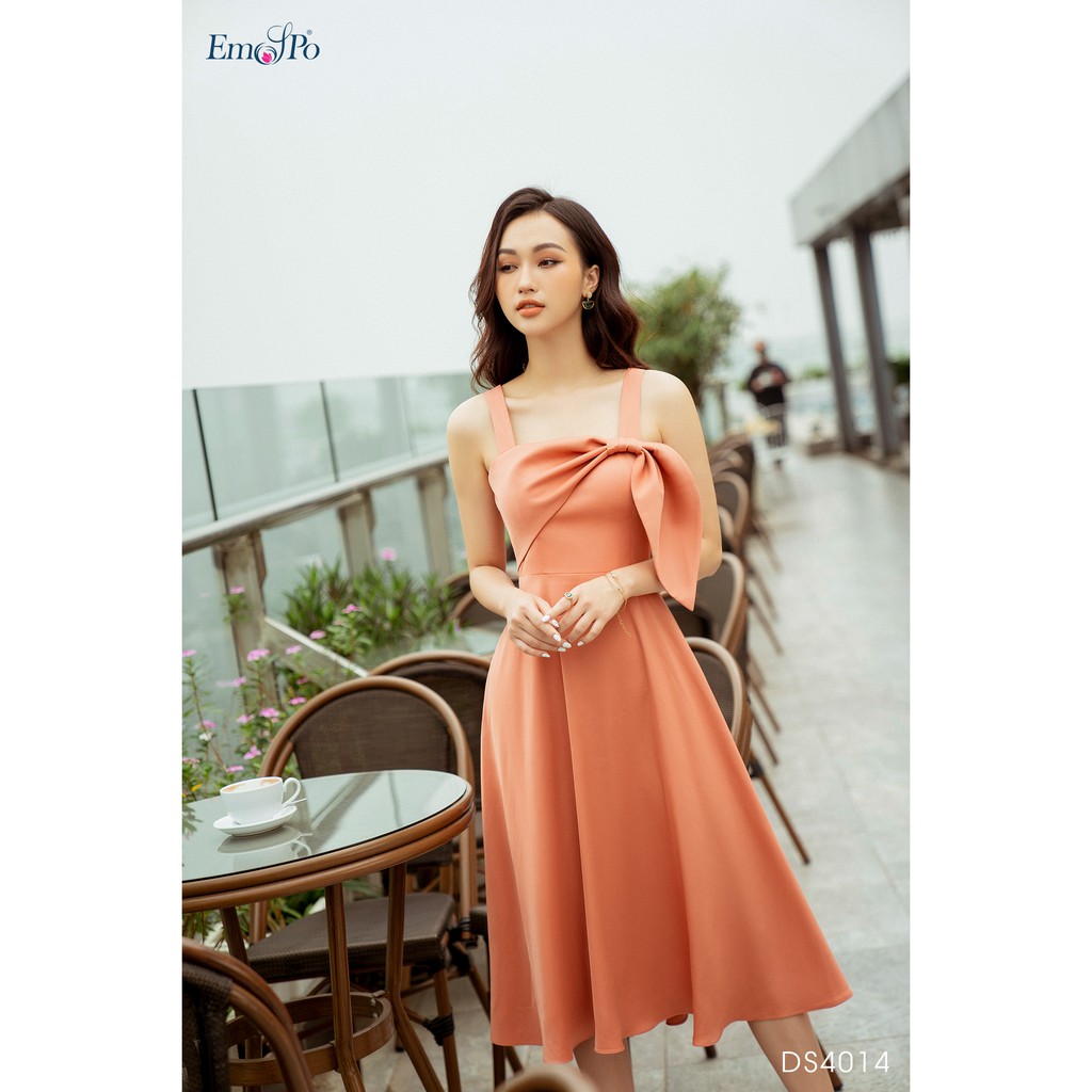 Đầm xòe hai dây, luồn nơ Emspo DS4014