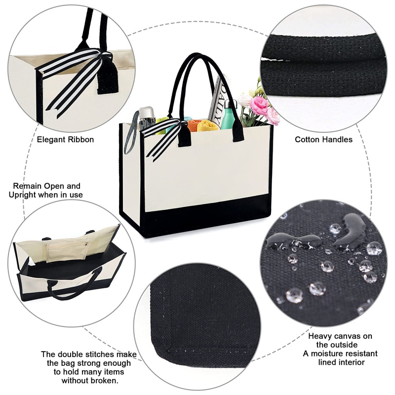 Túi Tote Vải Canvas In Chữ Sức Chứa Lớn Có Tay Cầm Thời Trang Cho Nữ