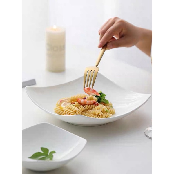 Combo 2 Đĩa mỳ Ý, đĩa sứ trắng trơn sáng tạo