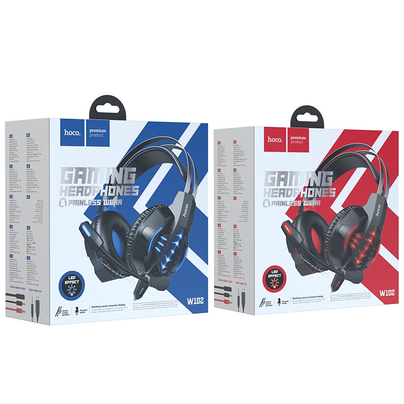 Tai nghe gaming Hoco W102 Painless wear led cực đẹp - tích hợp mic và phone trên 1 jack 3.5mm (2 màu tuỳ chọn)