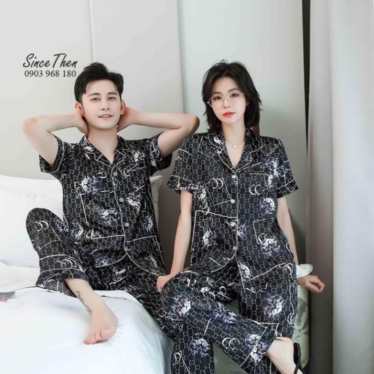 Pijama đôi nam nữ lụa màu đen, đồ ngủ đôi nam nữ mặc nhà - Hàng có sẵn ở TPHCM - Since Then  ྆  ཾ