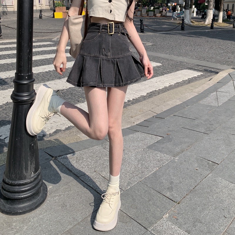 Chân váy denim ZHELIHANGFEI dáng chữ A eo cao tôn dáng thời trang hè cho nữ