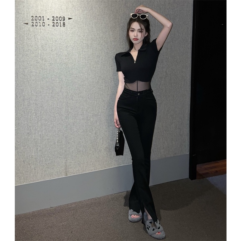 Bộ Áo Liền Quần Cổ POLO Phối Lưới Quyến Rũ Ngọt Ngào Cho Nữ