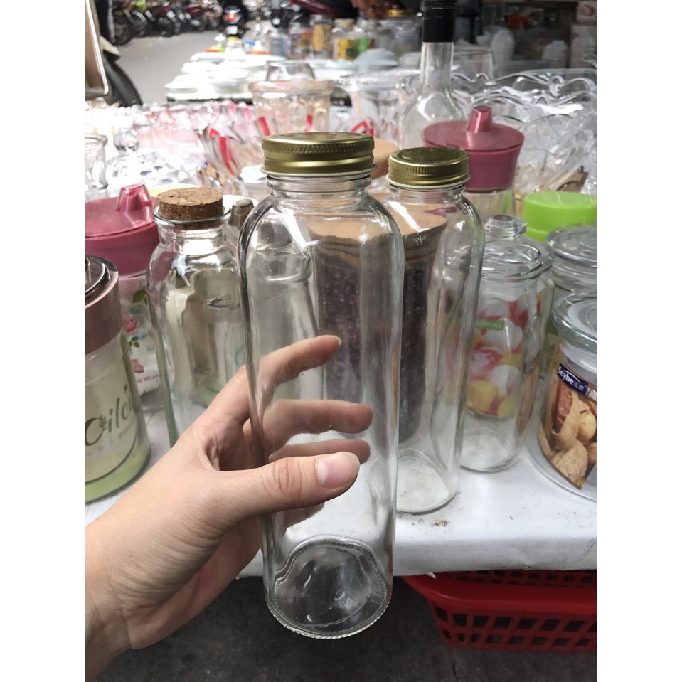 Chai thủy tinh tròn 300ml 500ml nắp nhôm gen vặn chặt