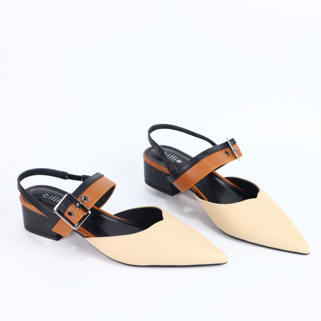 Giày cao gót nữ thời trang mũi nhọn hở gót phối dây mới lạ cao 3cm đi chơi đi làm Cillie 1027
