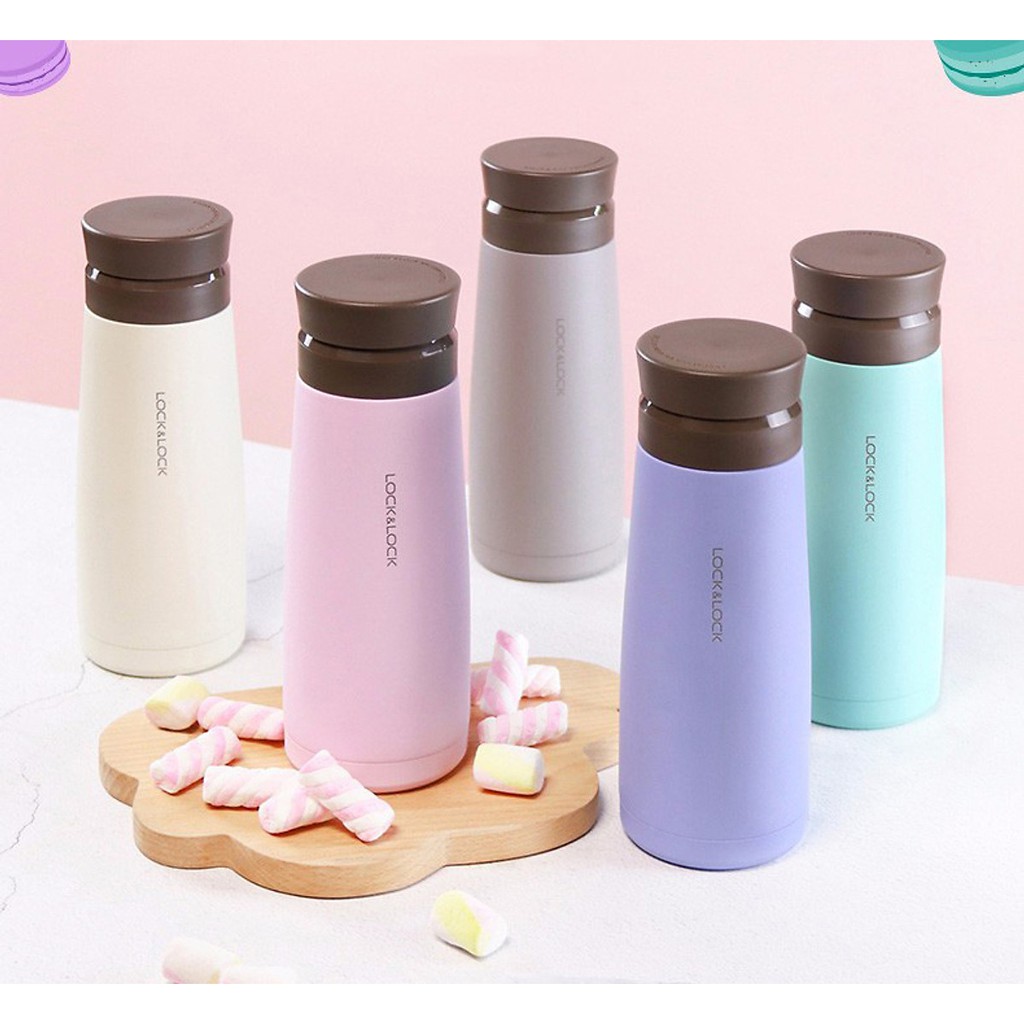 Bình Giữ Nhiệt Lock&Lock Macaron 450ml LHC4230 - Hàng Chính Hãng, Bằng Thép Không Gỉ Inox 304, Lưới Lọc Trà Tiện Dụng