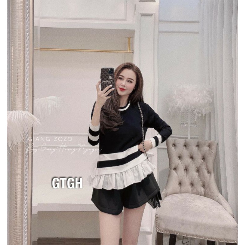 Bigsize - Áo dài tay babydoll pha trắng 50-85kg MS42