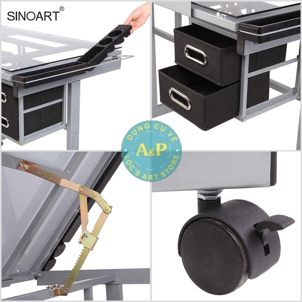 [Lộc'sArtStore] Bàn vẽ Kỹ Thuật và Thiết Kế Drafting Table Sinoart Khung Sắt Mặt Kính Cường Lực