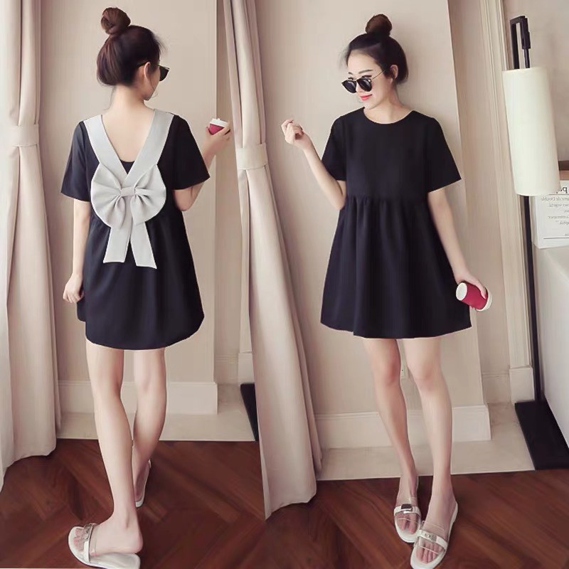 Váy bầu DÁNG XÒE KẾT HỢP NƠ sau váy dáng tiểu thư siêu xinh W126