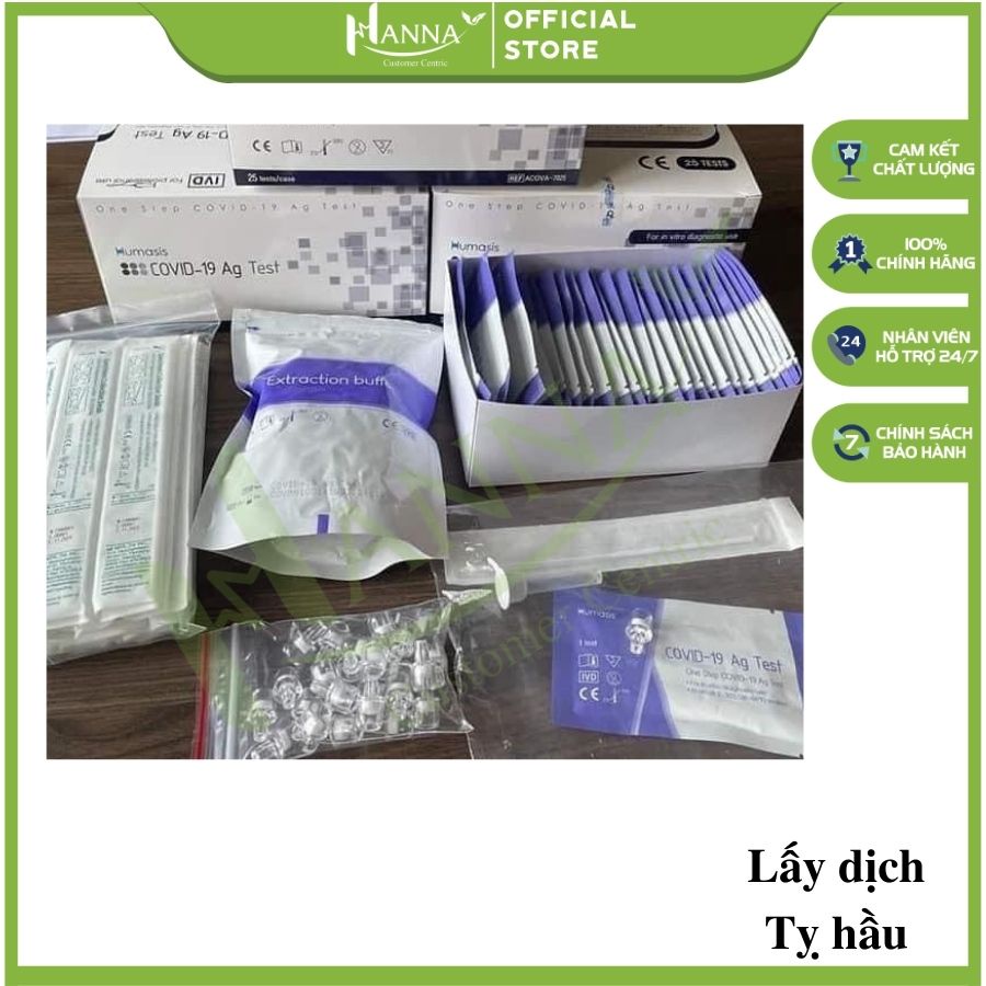 Test nhanh Humasis (Hộp 25 test), lấy dịch tỵ hầu, có kết quả sau 5p, tiện lợi, dễ dàng sử dụng, đầu que mỏng, không đau