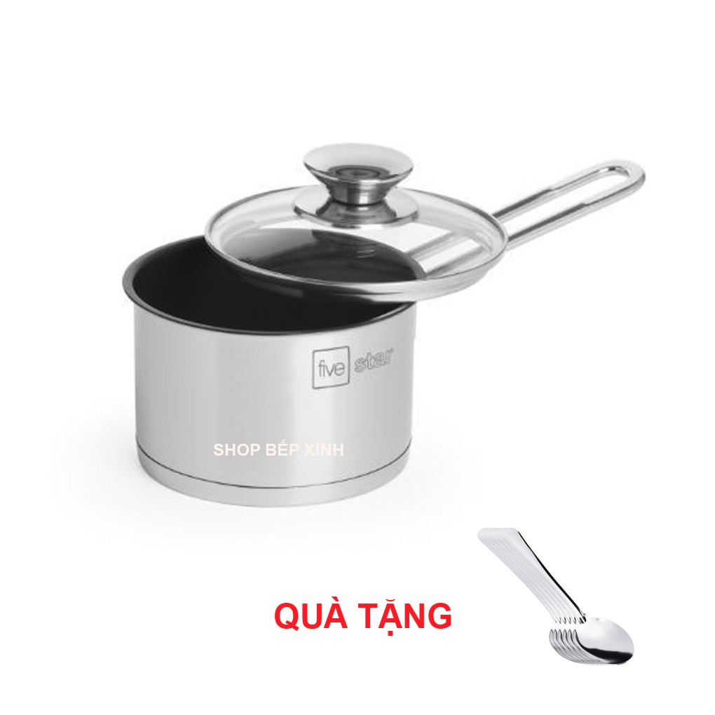 Quánh chống dính nấu cháo bột 3 đáy inox 430 Fivestar Standard nắp kính bếp từ  (12cm)