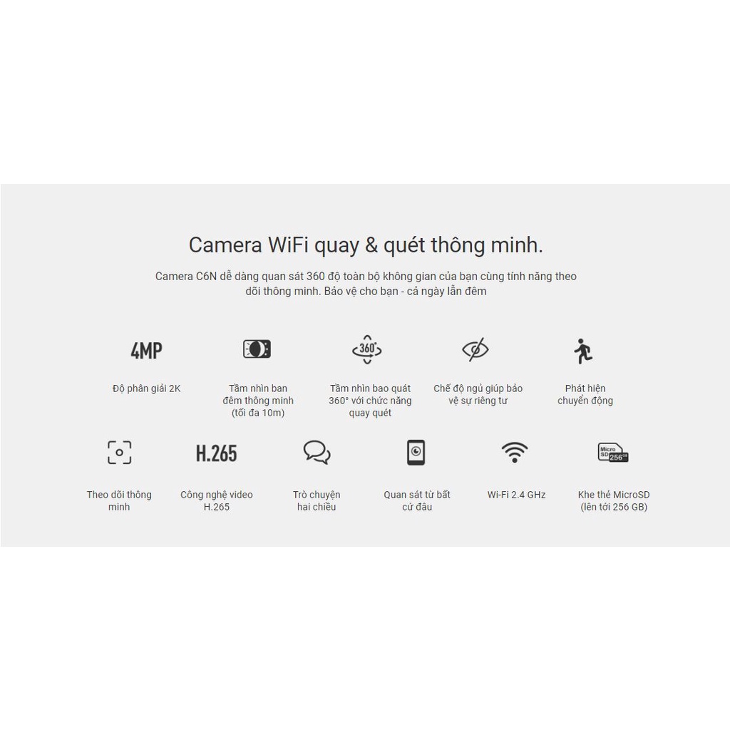 Camera quay 360 độ wifi EZVIZ C6N 4MP 2K, đàm thoại âm thanh 2 chiều, xoay theo đối tượng chuyển động | Đăng Phước