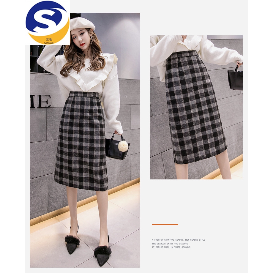 Chân Váy Len Lưng Cao Họa Tiết Sọc Caro Phong Cách Trẻ Trung | BigBuy360 - bigbuy360.vn