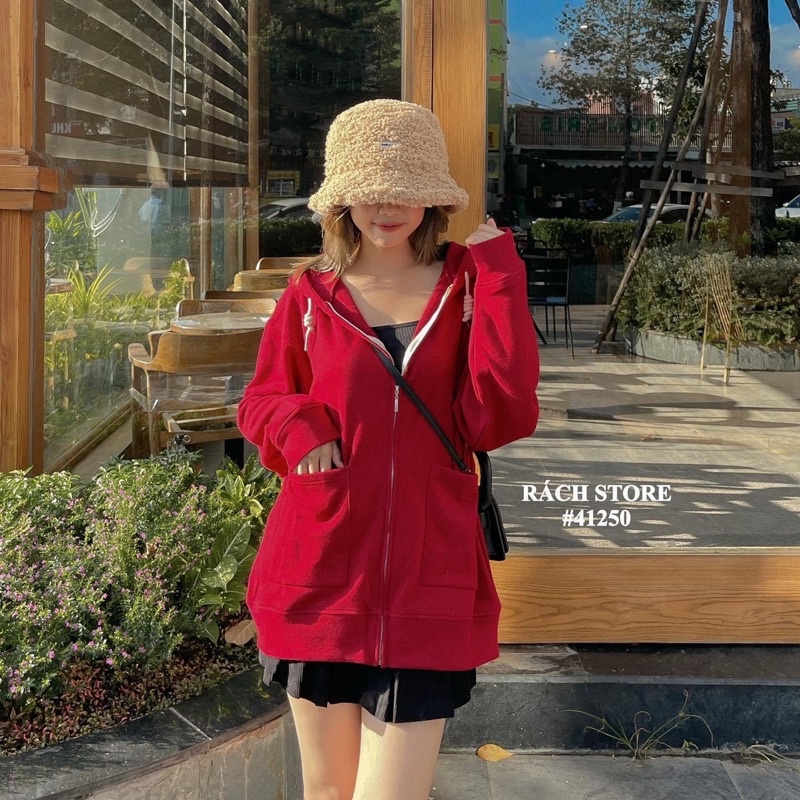 ÁO KHOÁC NỈ QC-1369-trơn-túivuông / NÓN-18040-bôngxù-be