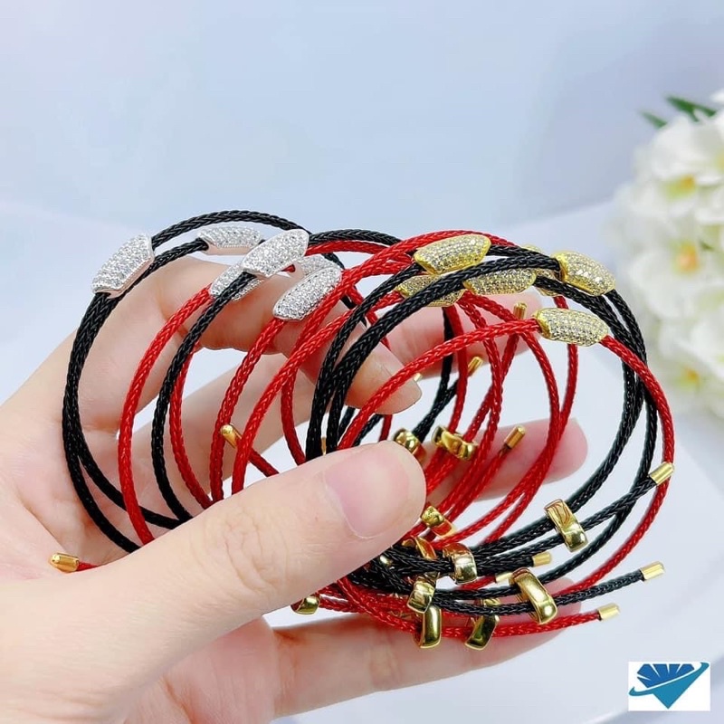 Vòng tay nữ THJ - Vòng tay chỉ đỏ hạt gạo nạm đá may mắn , thần tài chuẩn bạc ta