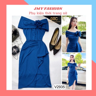 V2935 Váy xanh body [kèm video SP] đầm ôm body bẹt vai nhún eo dự tiệc - (DVC&ACC) Dolce viva colection