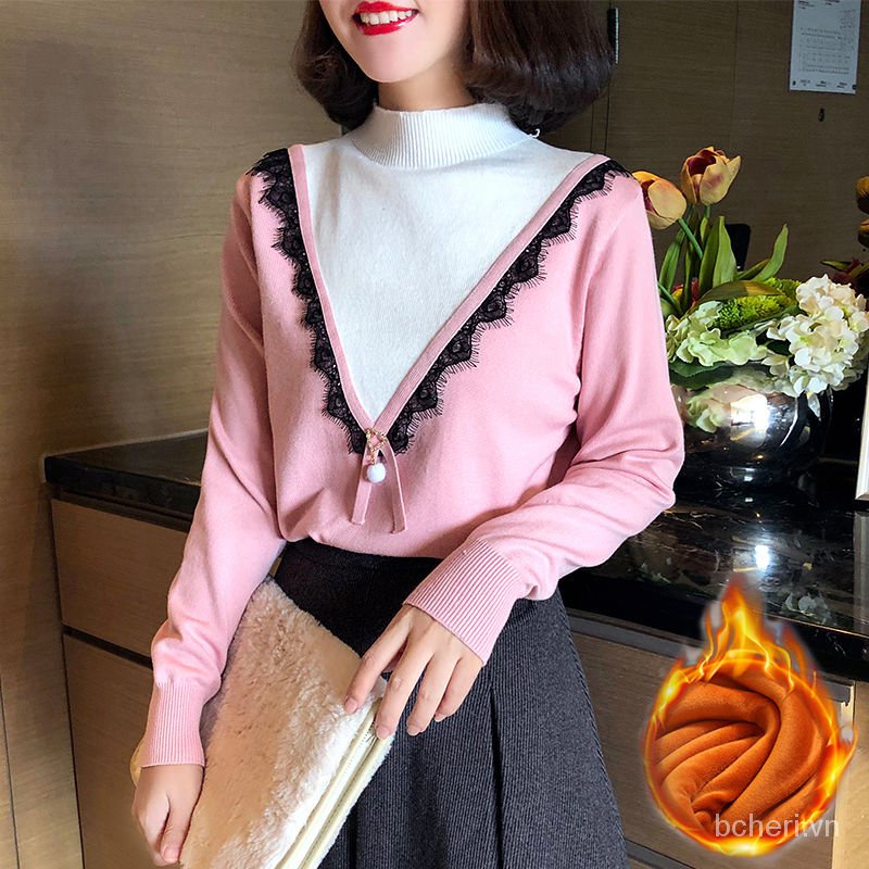 áo len cao cổ nữ thu đông đan sợi cổ giả hai lớp sơ mi điệu đà dễ phối đồ | BigBuy360 - bigbuy360.vn