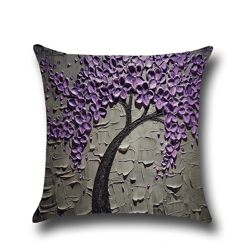 Oil Painting Style Cushion Cover 100% Flax Colorful Trees Flowers Simple Shape Cushions Cover Nordic Simple Brand Pillowcase