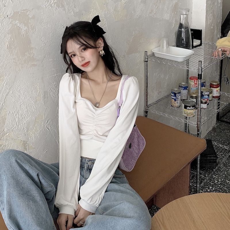 Áo Thun Ngắn Tay Phồng Cổ Chữ V Thời Trang Phương Tây Cho Nữ 2022