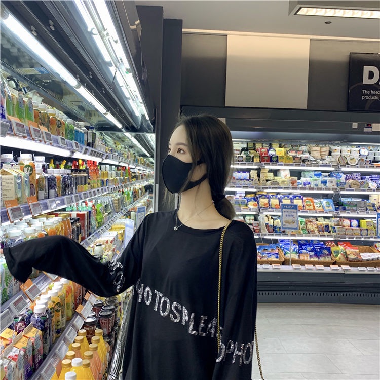 COZOK Áo thun tay dài form rộng họa tiết kim cương