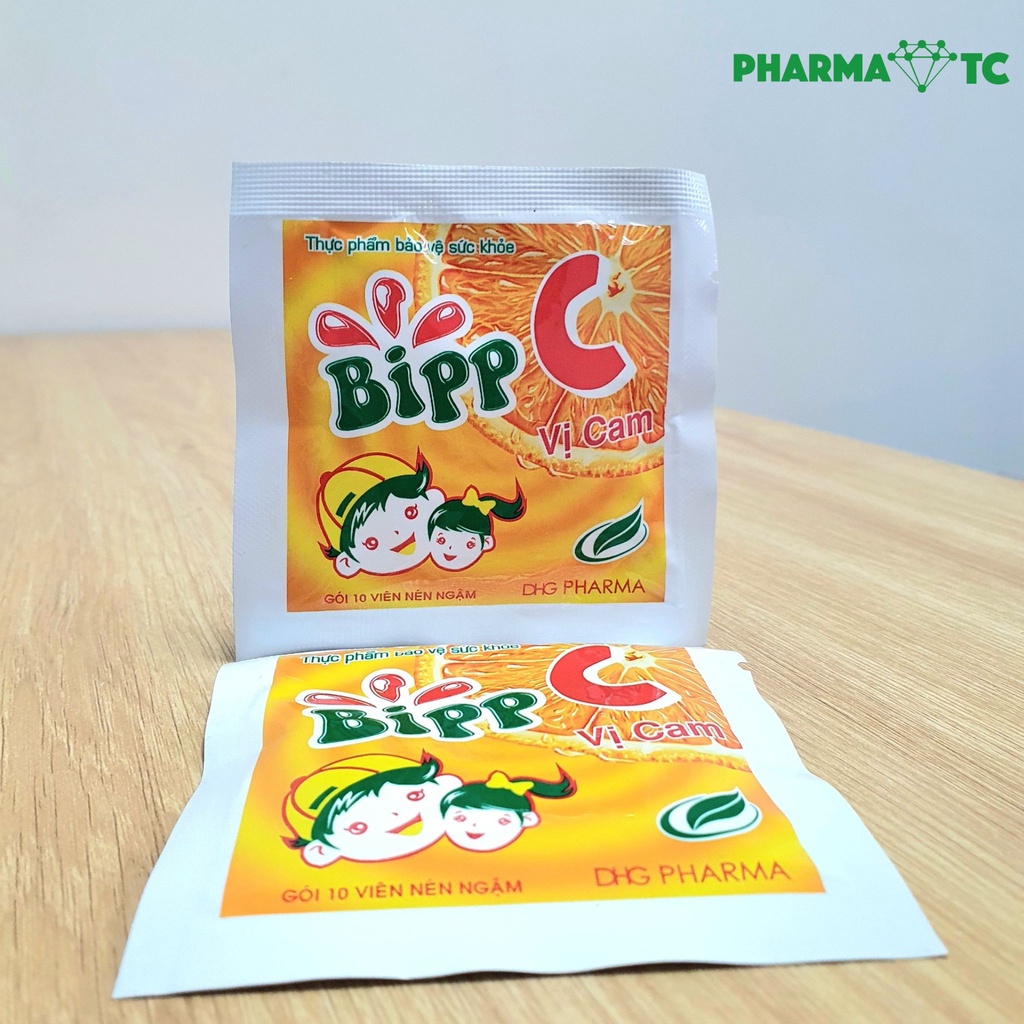 Bipp C vị cam, viên ngậm bổ sung vitamin C, tăng sức đề kháng, gói 10 viên ngậm - PharmaOTC