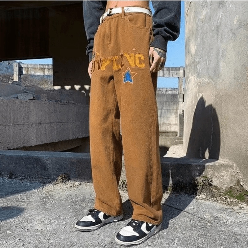 Quần Jean Dài Oversize In Chữ Phong Cách hip hop Hàn Quốc Thời Trang Cho Nam Size S-3XL