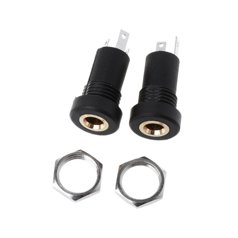 Set 2 Ổ Cắm 3.5MM 3 Cực Màu Đen Kèm Đai Ốc Chuyên Dụng