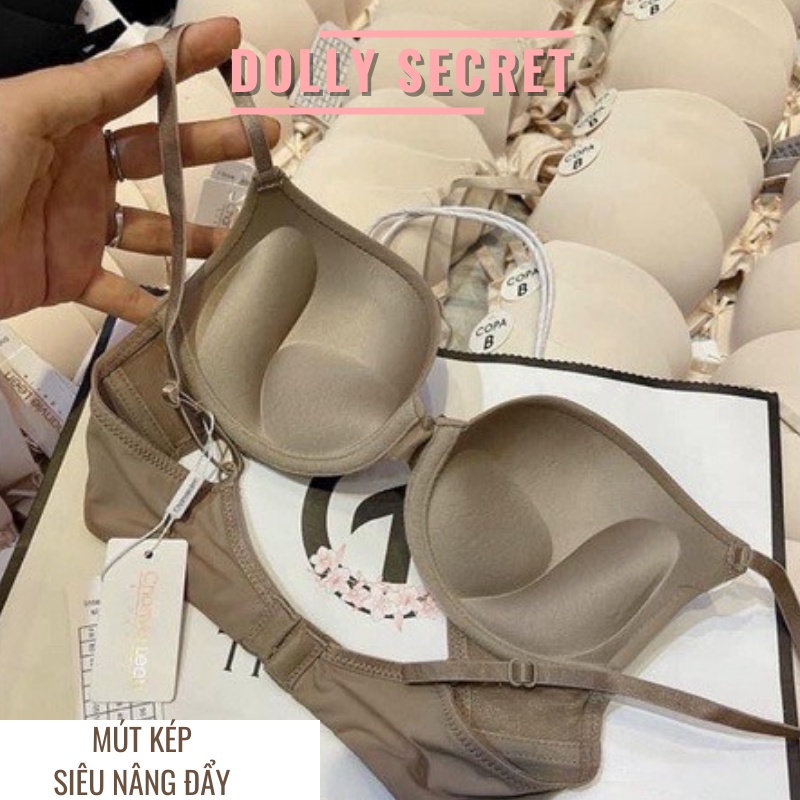 Áo lót đúc su DOLLY SECRET sữa mút kép có gọng siêu nâng ngực đẩy ngực đệm dày chống chảy xệ hàng xuất màu trơn A11