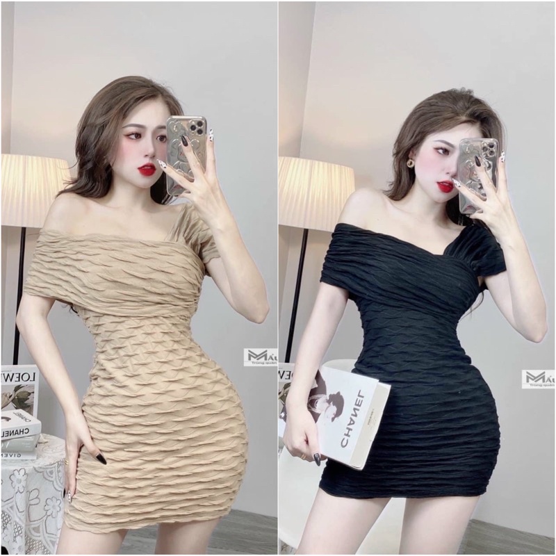 ĐẦM BODY ĐI TIỆC LỆCH VAI DÁNG NGẮN SANG CHẢNH ( hình thật trải sàn )