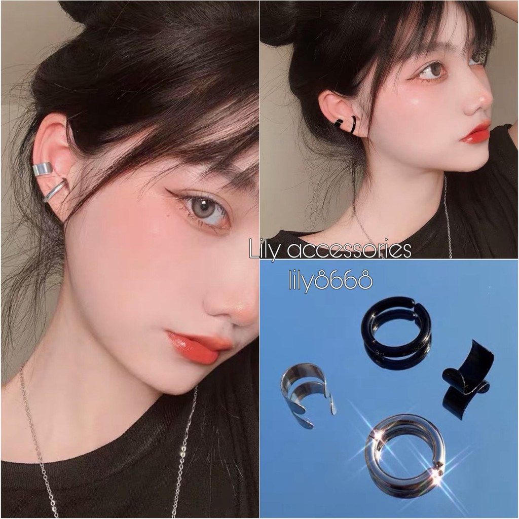 Set Ear Cuff set 2 kẹp tai titan không cần xỏ lỗ không gỉ không đen cho nam nữ