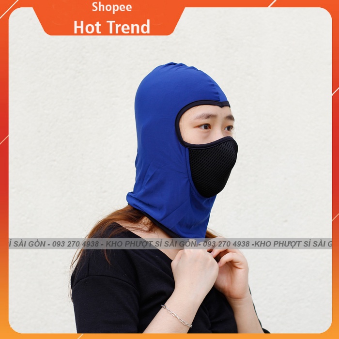 Giá sỉ - Khăn mũ trùm đầu Ninja Ari màu xanh dương có lưới lọc bụi dùng đội fullface và mũ 3/4 - Khăn ninja Ari loại tốt