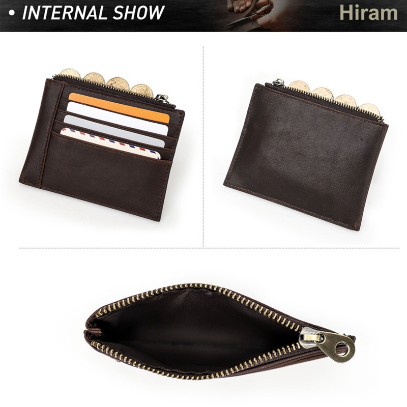 Youyo Ví Da Bò Đựng Thẻ Tín Dụng / Tiền Xu Nhỏ Có Khóa Kéo Phong Cách Vintage Cho Nam