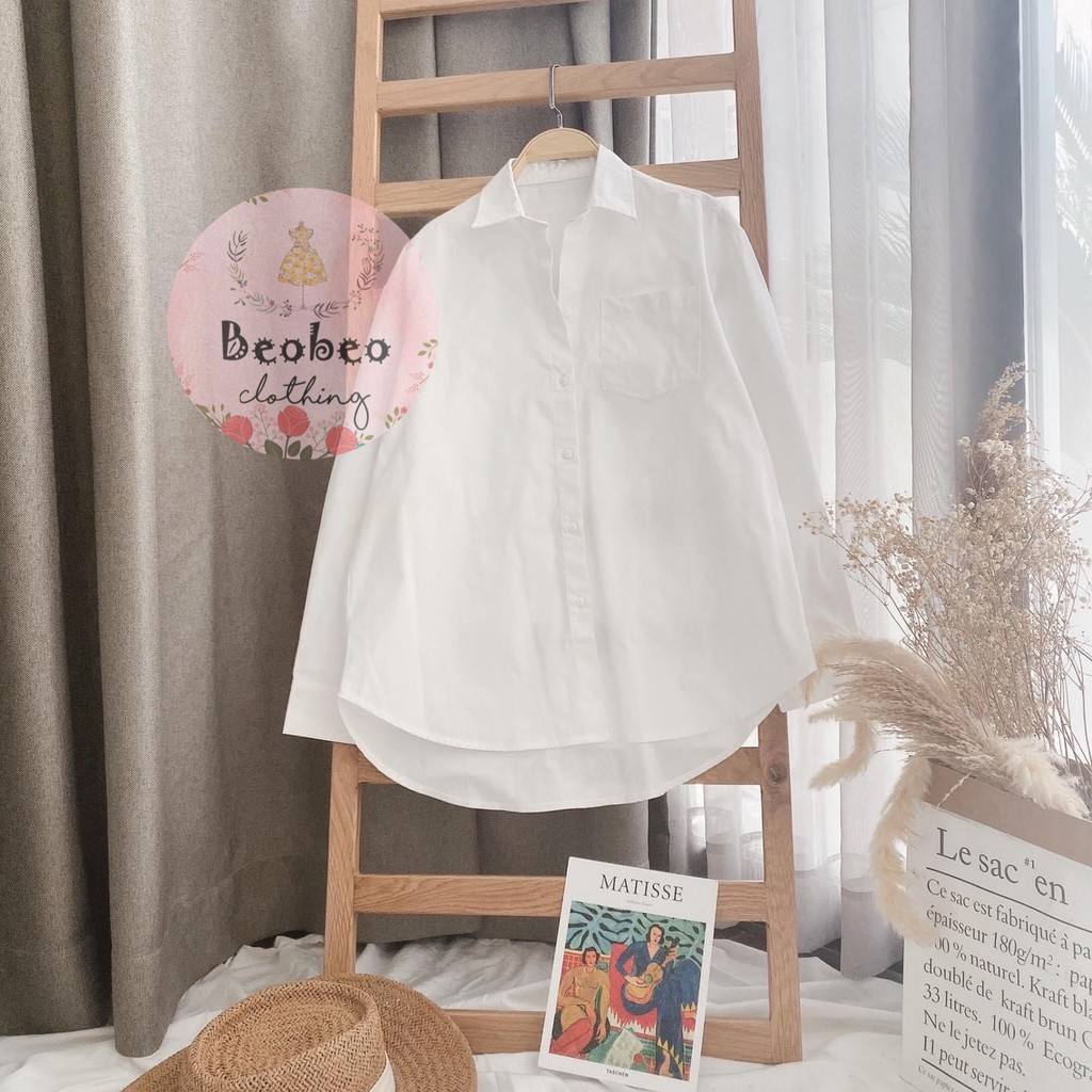 Áo sơ mi trắng oversize 1 túi ulzzang