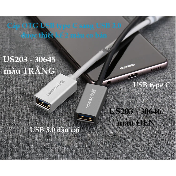 Dây cáp chuyển đổi USB Type-C sang USB 3.0 có hỗ trợ OTG UGREEN US203
