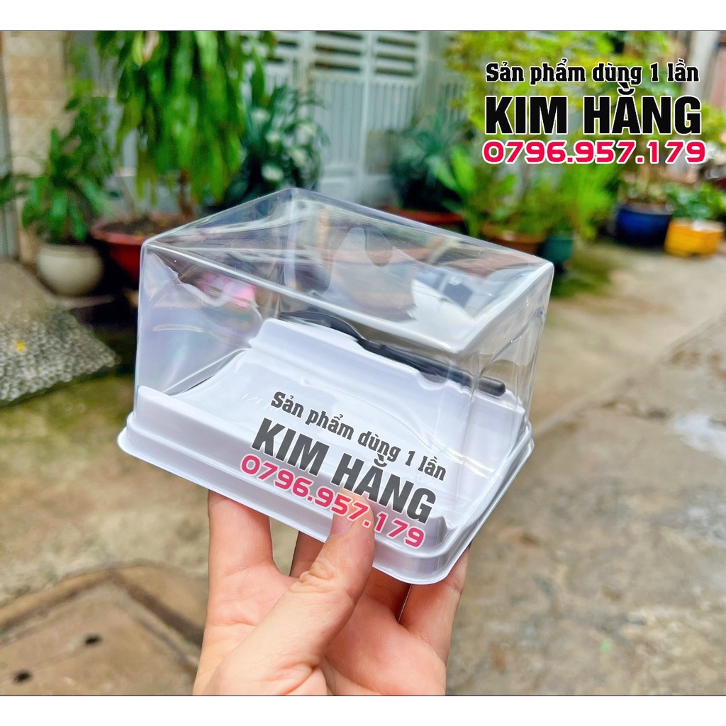 Set 50 hộp HT321 kèm nĩa nhựa đựng bento cake, đựng bông lan cuộn cắt lát , đựng bánh phú sĩ ,....