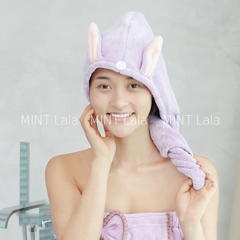 Khăn Quấn Tóc Khăn Sấy Tóc Nhanh Khô Tai Thỏ Dễ Thương L1