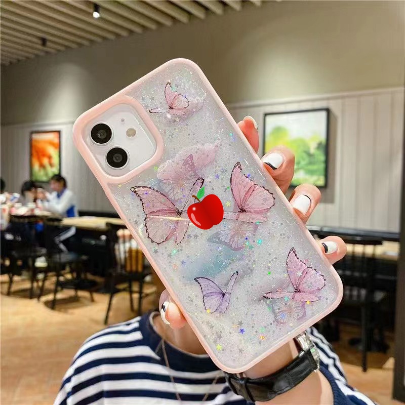 Ốp Lưng iPhone 14 Pro l Pro Max l Plus Vỏ Bọc Bảo Vệ Điện Thoại Kim Tuyến Viền Màu Hình Bướm 7 8 X XR 11 12 13