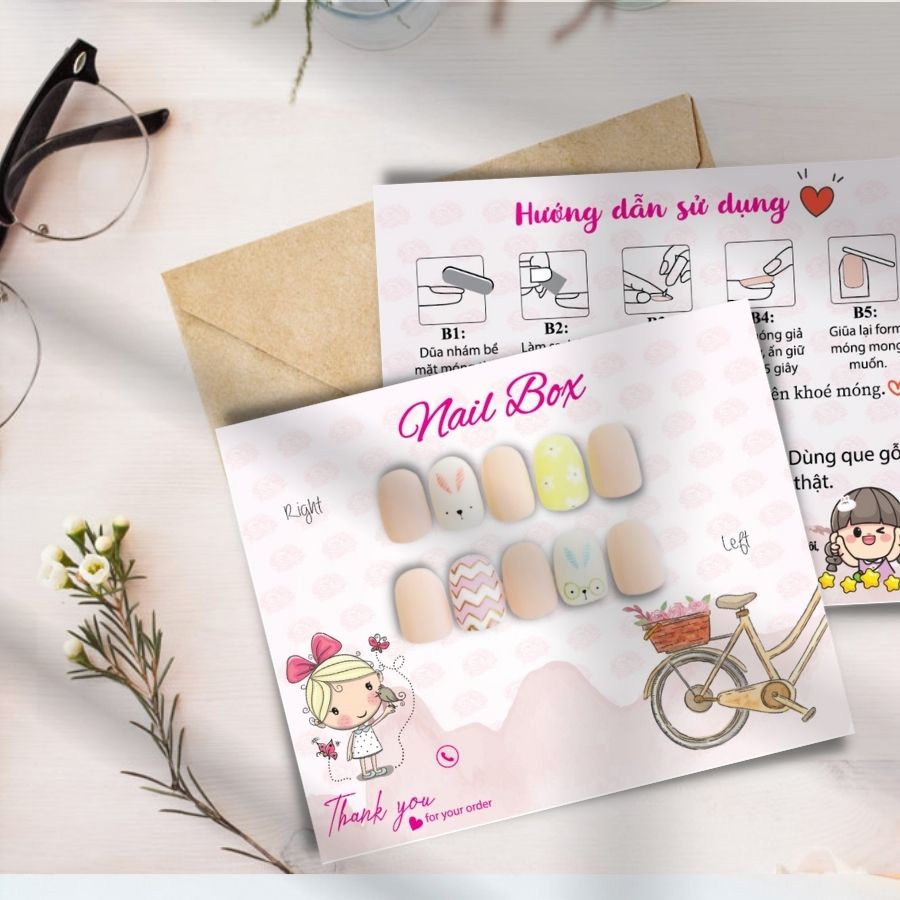 Combo 50 bìa Nail box giấy gắn móng tay giả giá rẻ, Giấy dày cán màng chống thấm nước - in 2 mặt