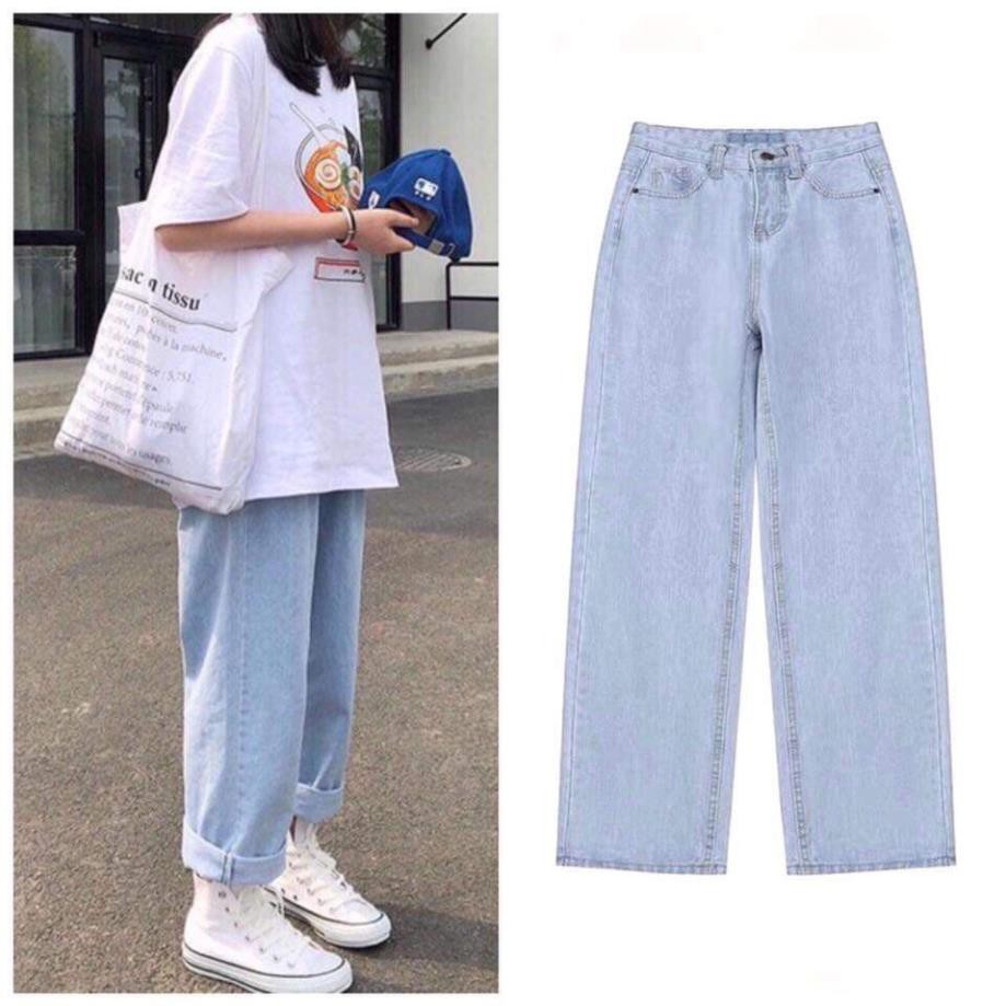 Quần jeans nữ lưng cao ống suông rộng TREND JEANS, Quần baggy nữ lưng cao style hàn quốc dáng suông hot 2022 TR03