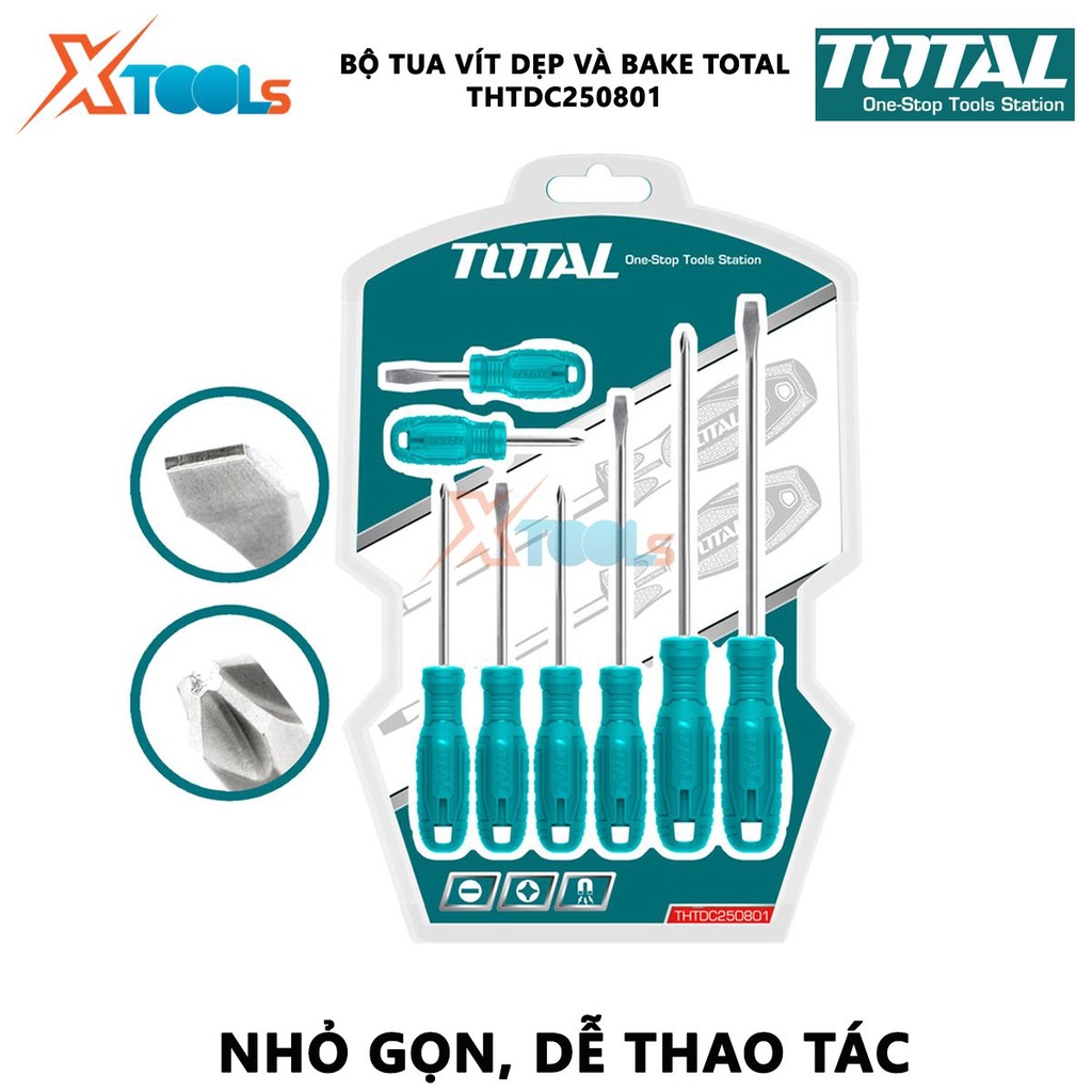 Bộ tuốc nơ vít dẹp và bake 8 chi tiết TOTAL THTDC250801 | dùng để siết chặt hoặc gỡ bỏ ốc vít [CHÍNH HÃNG] [XTOOLs]