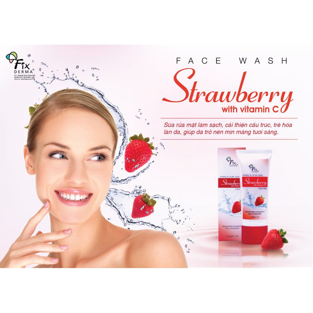 SỮA RỬA MẶT GIẢM MỤN, GIẢM NHỜN FIXDERMA STRAWBERRY FACE WASH 60G